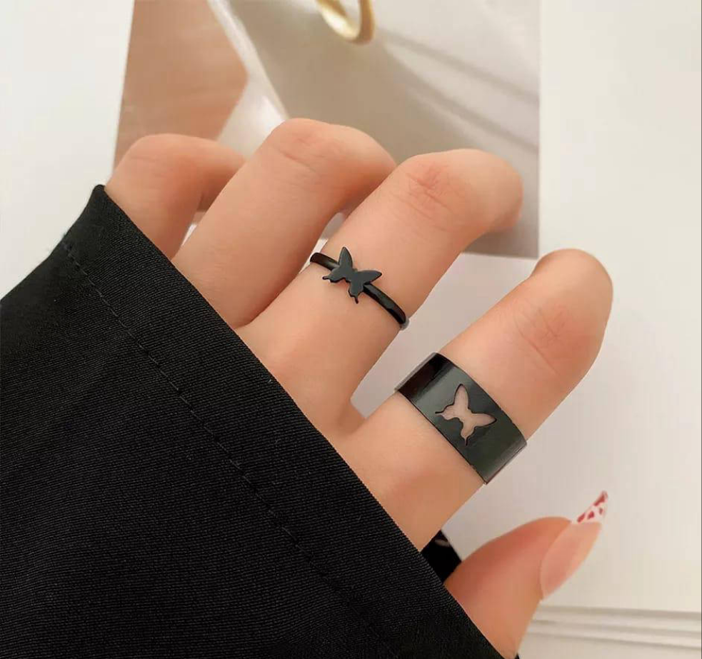 2 pc trendy couple butterfly ring