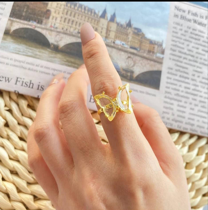 White butterfly crystal ring