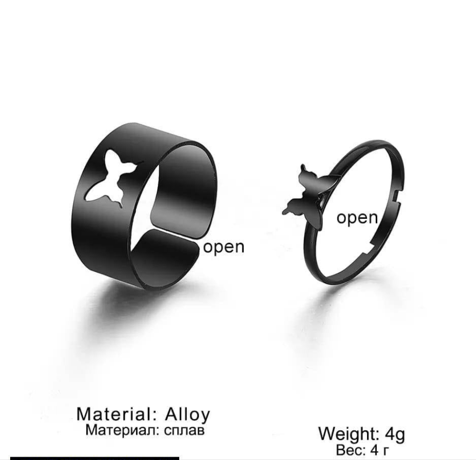 2 pc trendy couple butterfly ring
