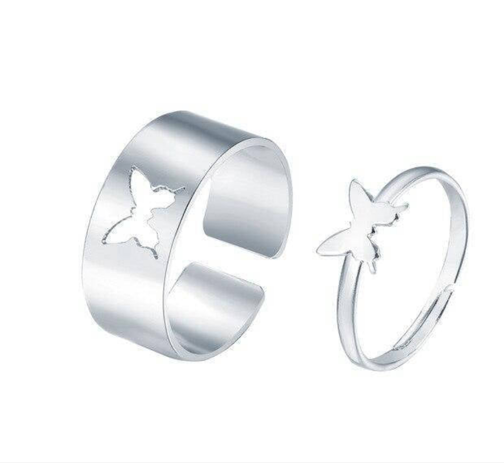 2 pc trendy couple butterfly ring