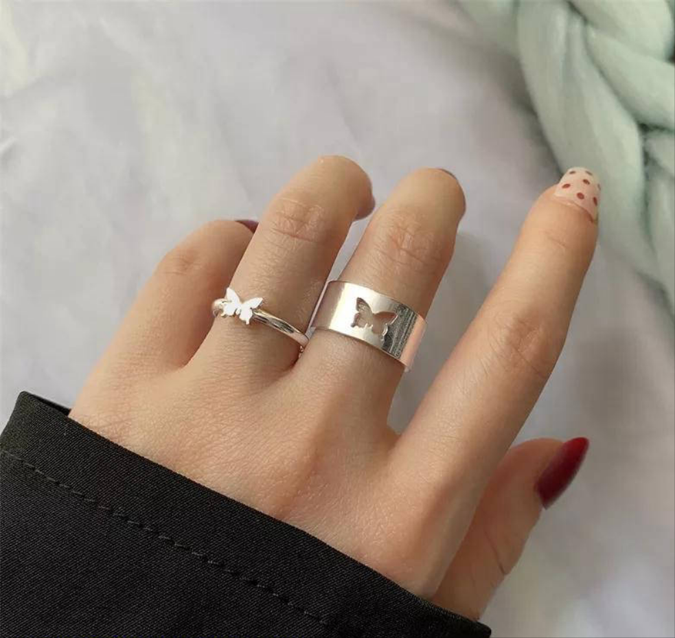 2 pc trendy couple butterfly ring