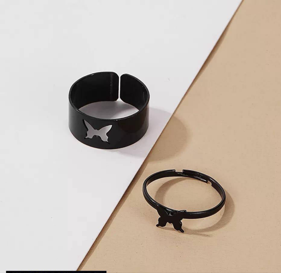 2 pc trendy couple butterfly ring