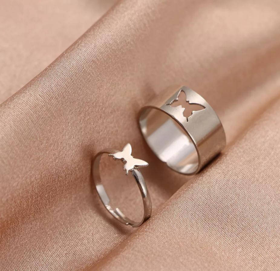 2 pc trendy couple butterfly ring