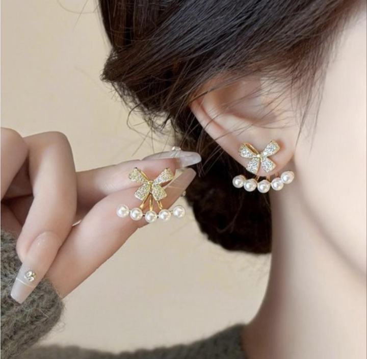 Stylish pearl stone gold plated earrings