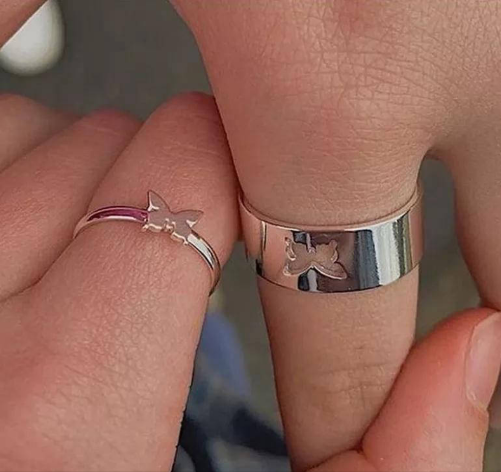 2 pc trendy couple butterfly ring