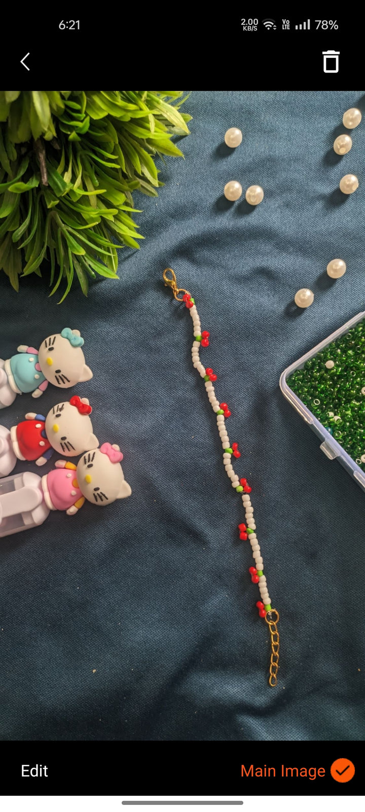 Cherry Bead Bracelet – Handmade Cute Aesthetic bracelet - bracelet for girl