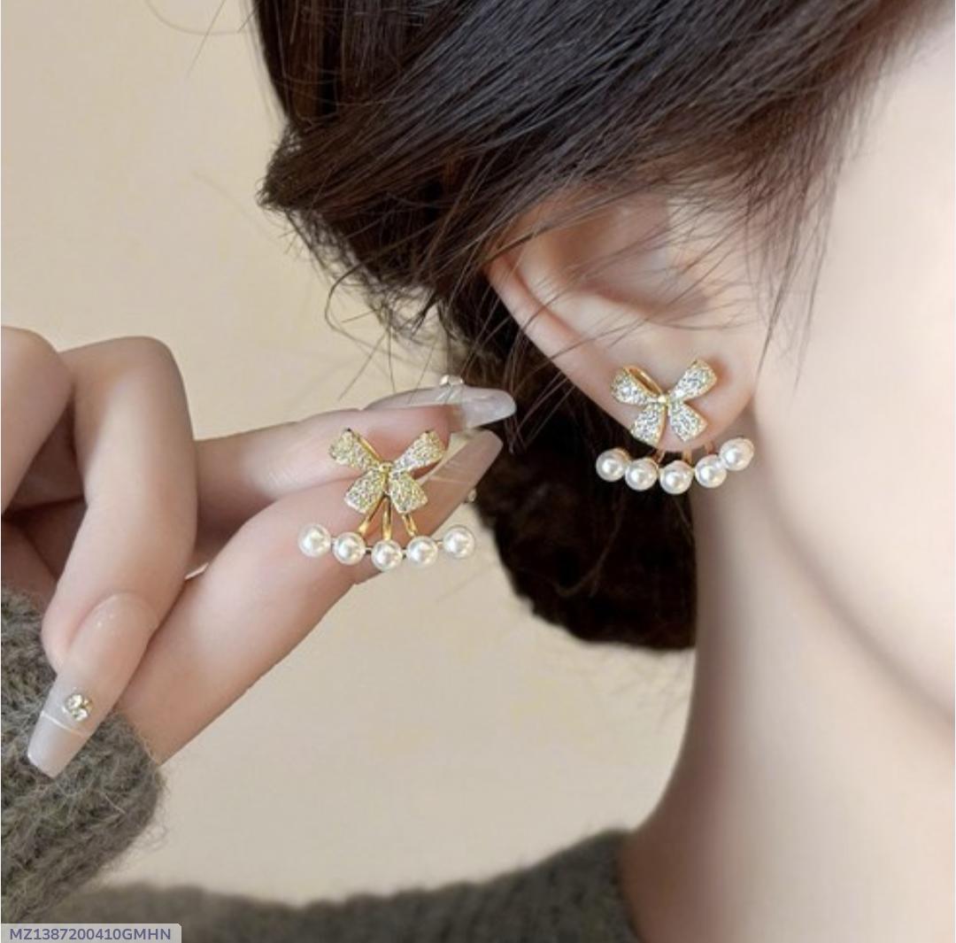 Stylish pearl stone gold plated earrings