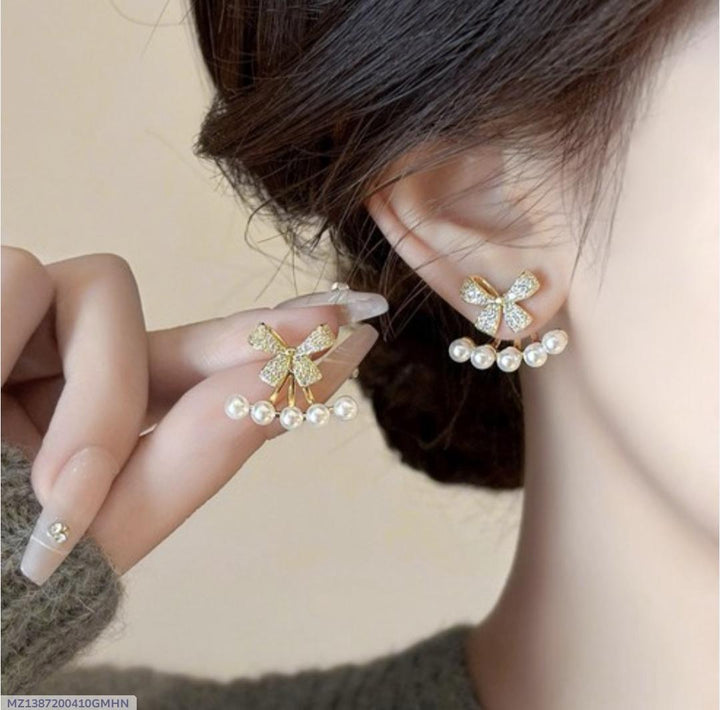 Stylish pearl stone gold plated earrings