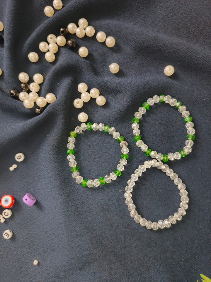 14 August Bracelet Set – Handmade Crystal Beads Bracelets in Green & White