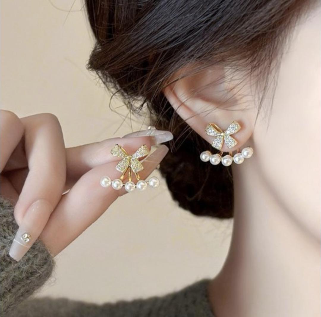 Stylish pearl stone gold plated earrings