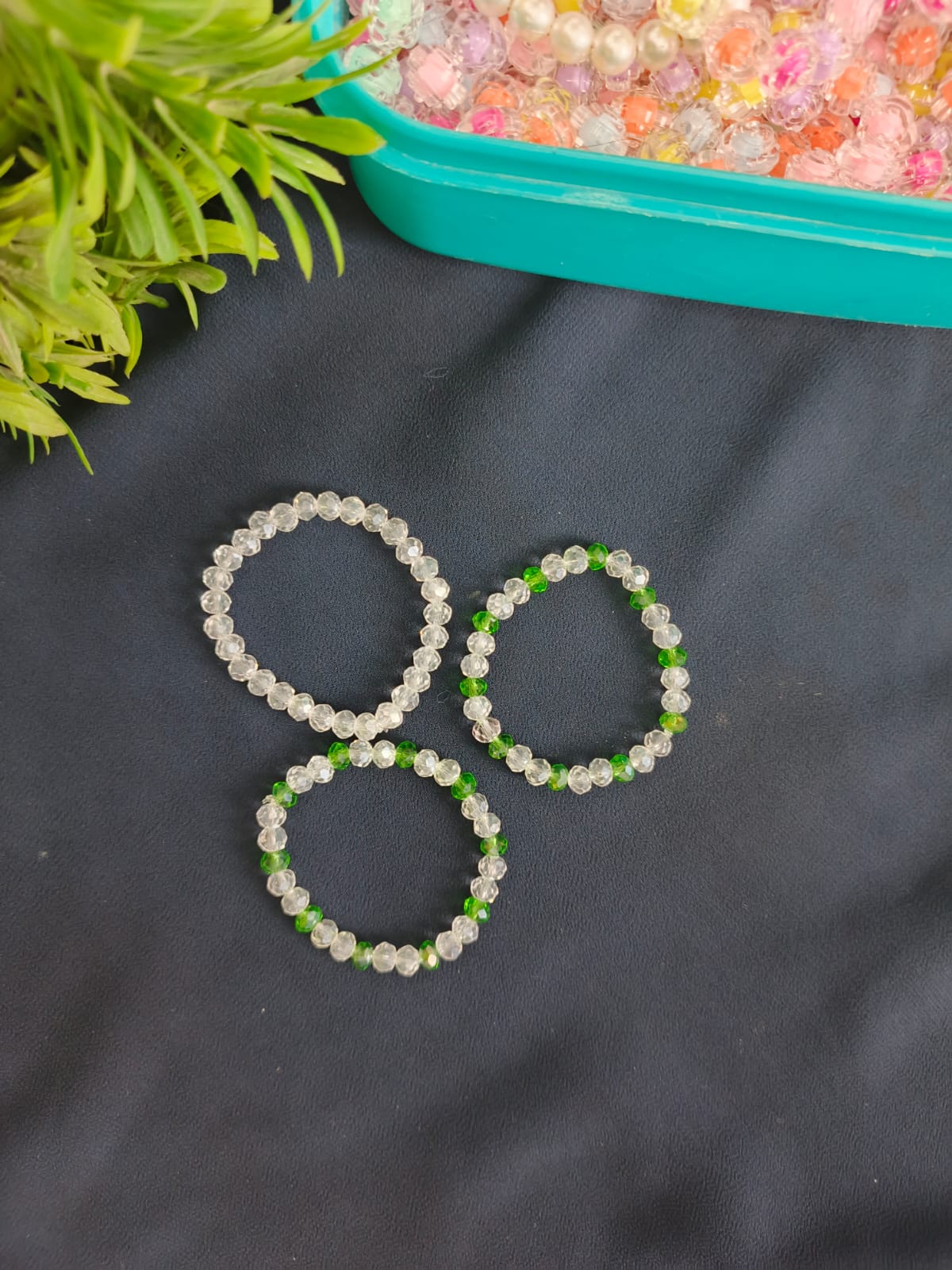 14 August Bracelet Set – Handmade Crystal Beads Bracelets in Green & White