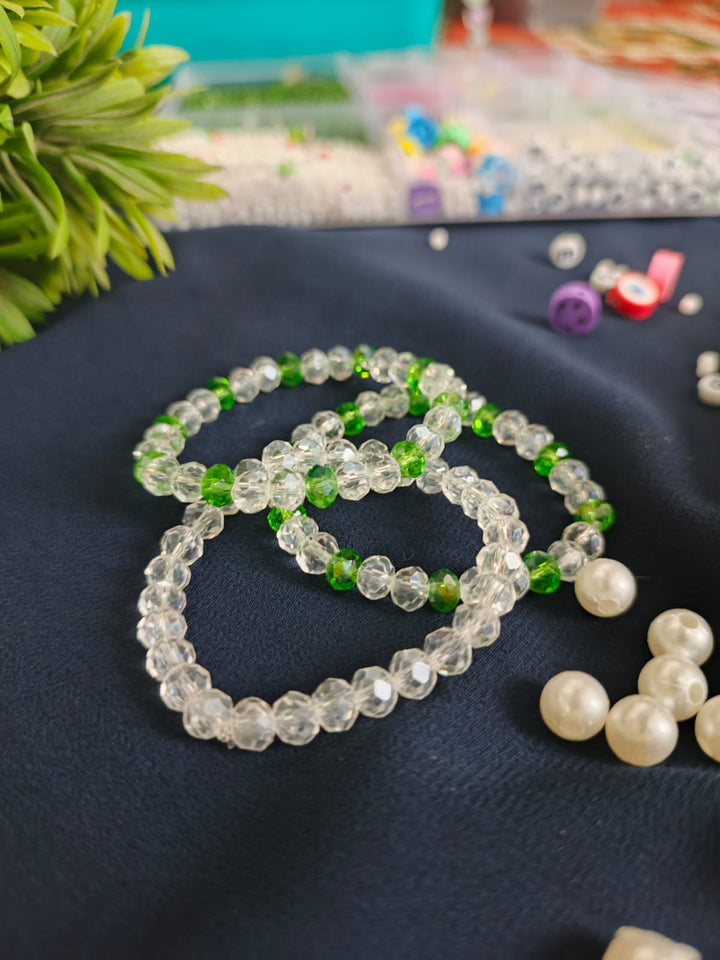 14 August Bracelet Set – Handmade Crystal Beads Bracelets in Green & White